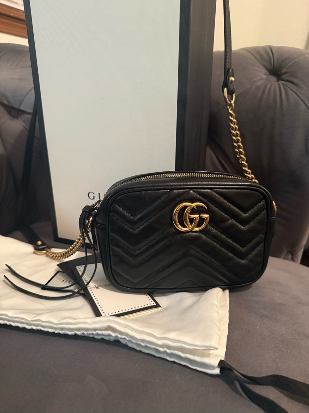 🔥GUCCI Marmont Small Calfskin Leather Shoulder Bag Black with receipt 🔥 - Picture 11 of 17
